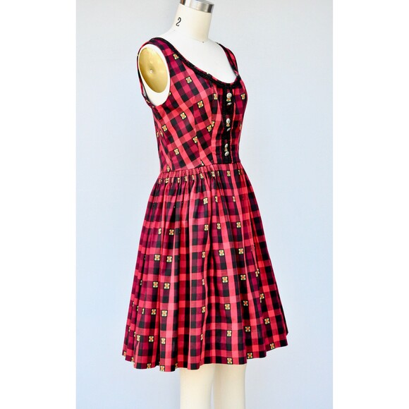 German Oktoberfest Plaid Dirndl Dress Embroidered Tyrollean Bavarian XS S - Picture 7 of 10